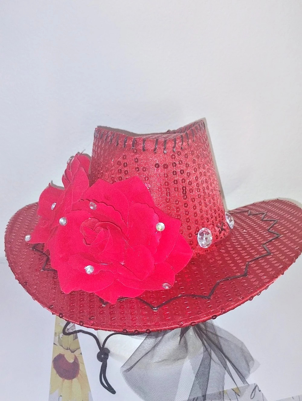 Red Sequin Flower Cowboy Hat New